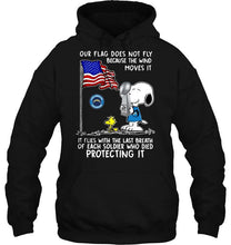 Load image into Gallery viewer, Flag does not fly because wind moves it It flies with breath of soldier died protecting it los angeles chargers snoopy shirt