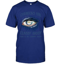 Load image into Gallery viewer, Los Angeles Chargers girl classy sasy and a bit smart asy glitter pattern eye t shirt