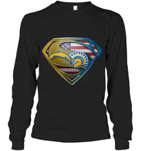 Load image into Gallery viewer, Los Angeles Chargers and San Jose State Spartans superman american flag layer shirt