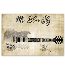 Load image into Gallery viewer, Electric Light Orchestra Mr Blue sky lyric guitar typography signed poster