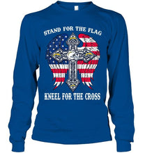 Load image into Gallery viewer, Stand for flag kneel for cross Los Angeles Chargers jesus cross american flag wings shirt