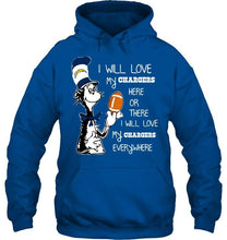 Load image into Gallery viewer, I will love my Los Angeles Chargers here or there love everywhere the cat fan simpson shirt