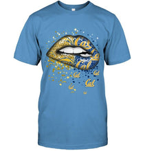 Load image into Gallery viewer, Los Angeles Chargers and California Golden Bears glitter pattern sexy lips t shirt