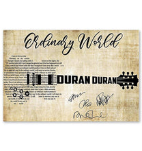 Load image into Gallery viewer, Duran Duran Ordinary world lyric guitar typography signed poster