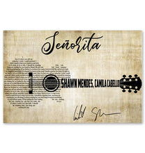 Load image into Gallery viewer, Shawn Mendes Senorita ft camila cabello lyric guitar typography signed poster