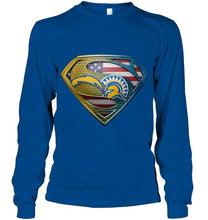 Load image into Gallery viewer, Los Angeles Chargers and San Jose State Spartans superman american flag layer shirt