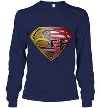 Load image into Gallery viewer, Los Angeles Chargers and San Diego State Aztecs superman american flag layer shirt