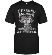 Load image into Gallery viewer, Husband &amp; wife riding partners for life sugar skull shirt