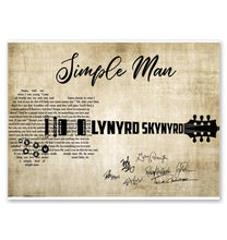 Load image into Gallery viewer, Lynyrd Skynyrd simple man lyric guitar typography band member signed poster