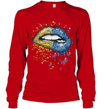 Load image into Gallery viewer, Los Angeles Chargers and Los Angeles Dodgers glitter pattern sexy lips t shirt